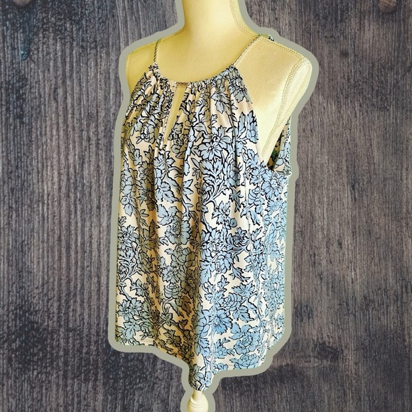 MICHAEL Michael Kors Blue Floral Keyhole Sleeveless Top W/ Braided Leather Strap - Picture 4 of 8